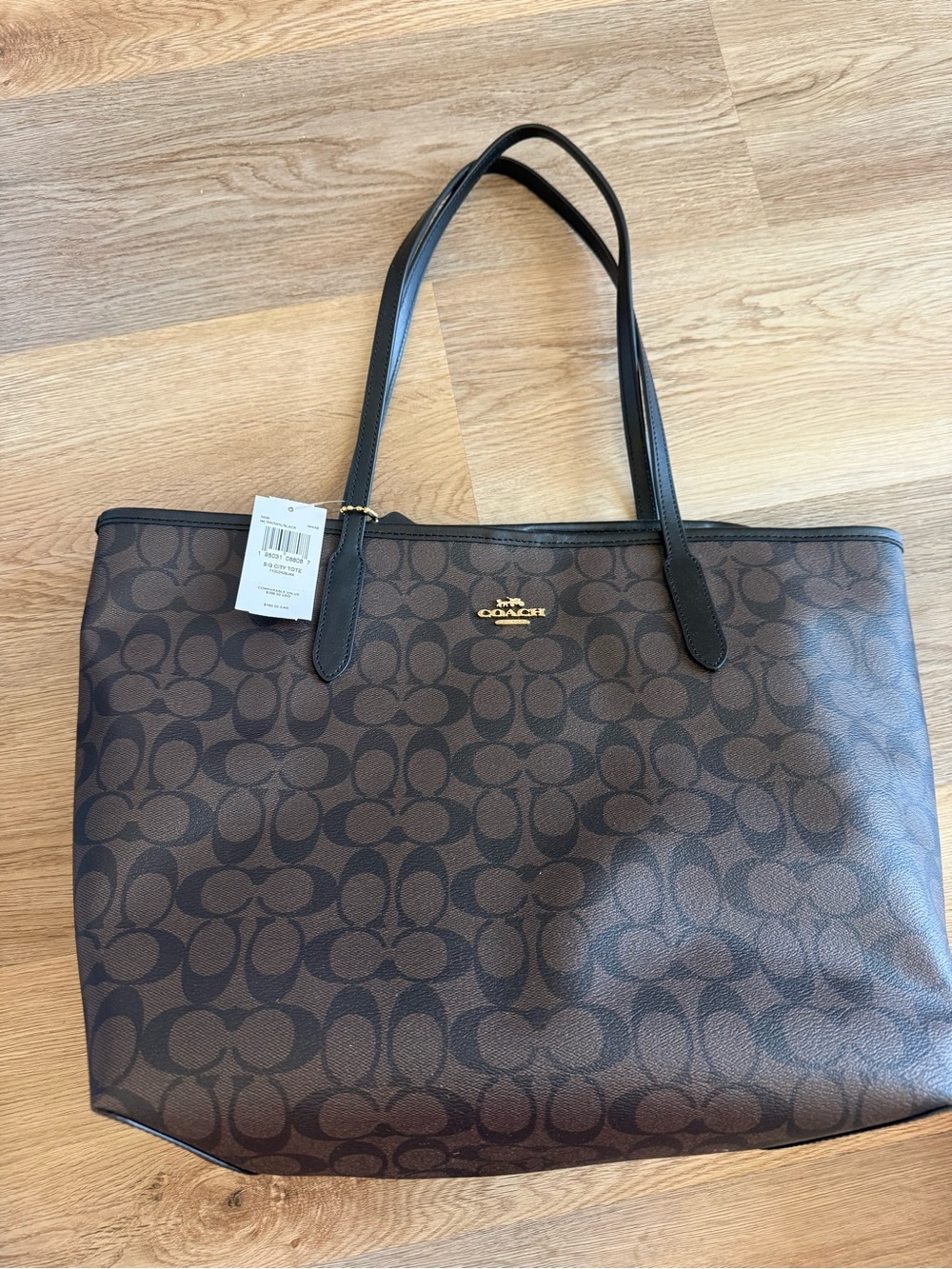 Coach Brown Signature large Logo Tote with Black Straps